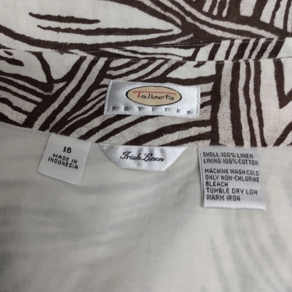 Talbots Petites  A-line Skirt, sz 16, Brown Cream,  100%linen, pre-owned - Picture 5 of 5